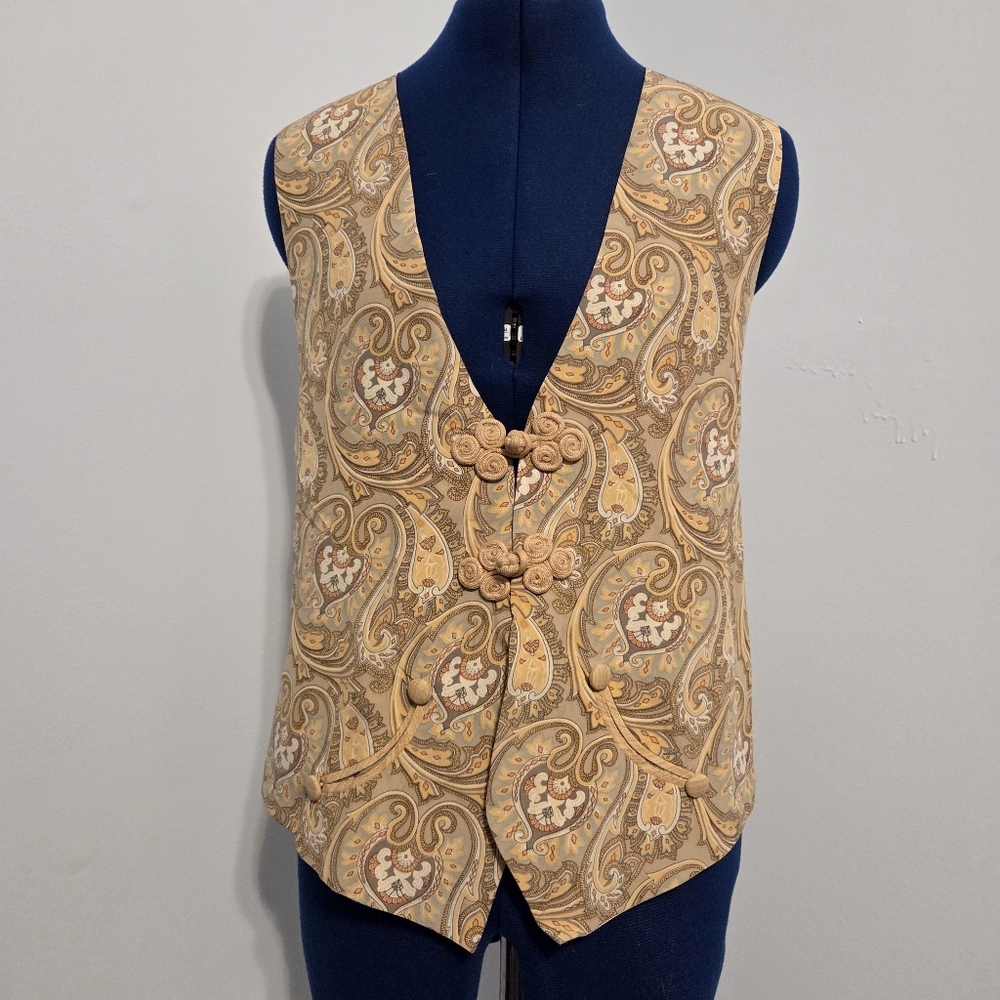 Vintage Style Tan Paisley Vest Size P